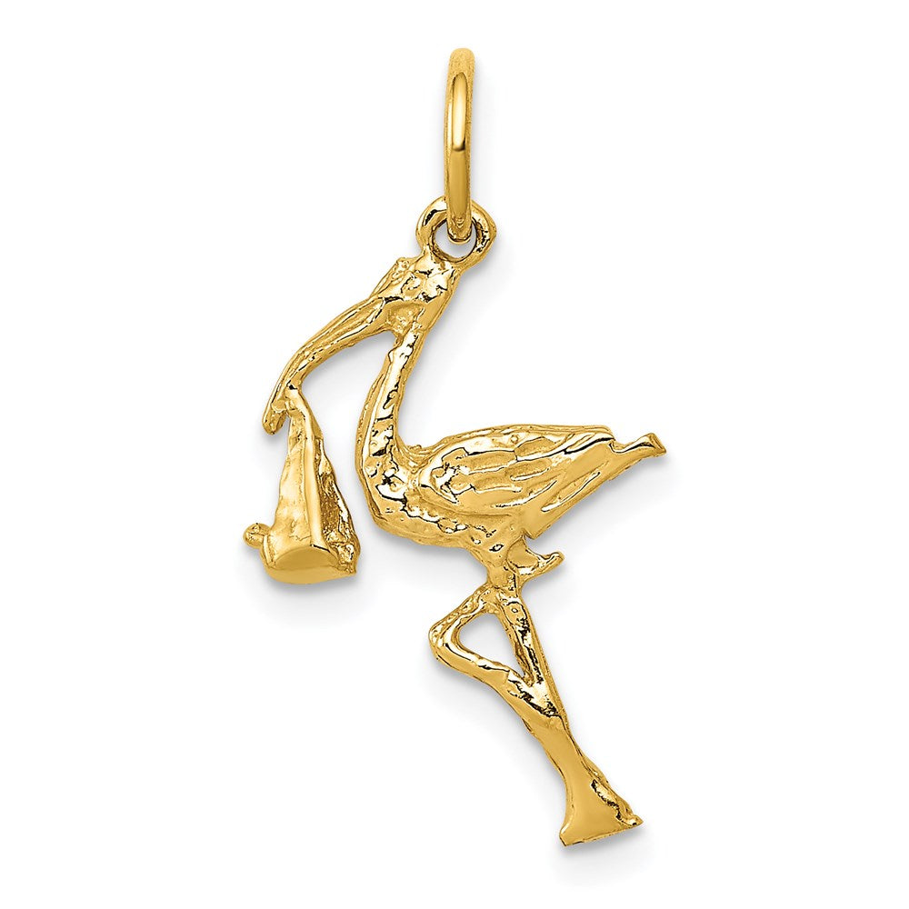 14k Solid 3-D Stork Charm