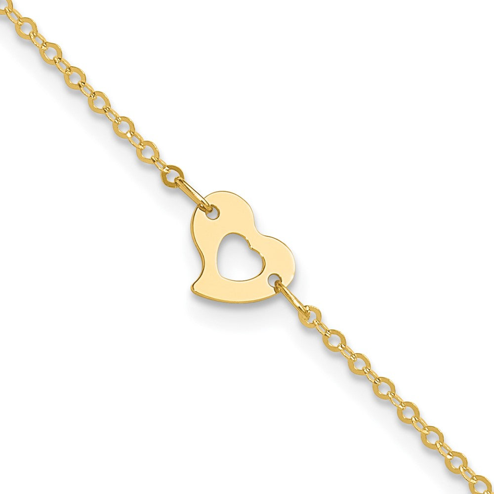 14k Polished Heart Plus ext Anklet