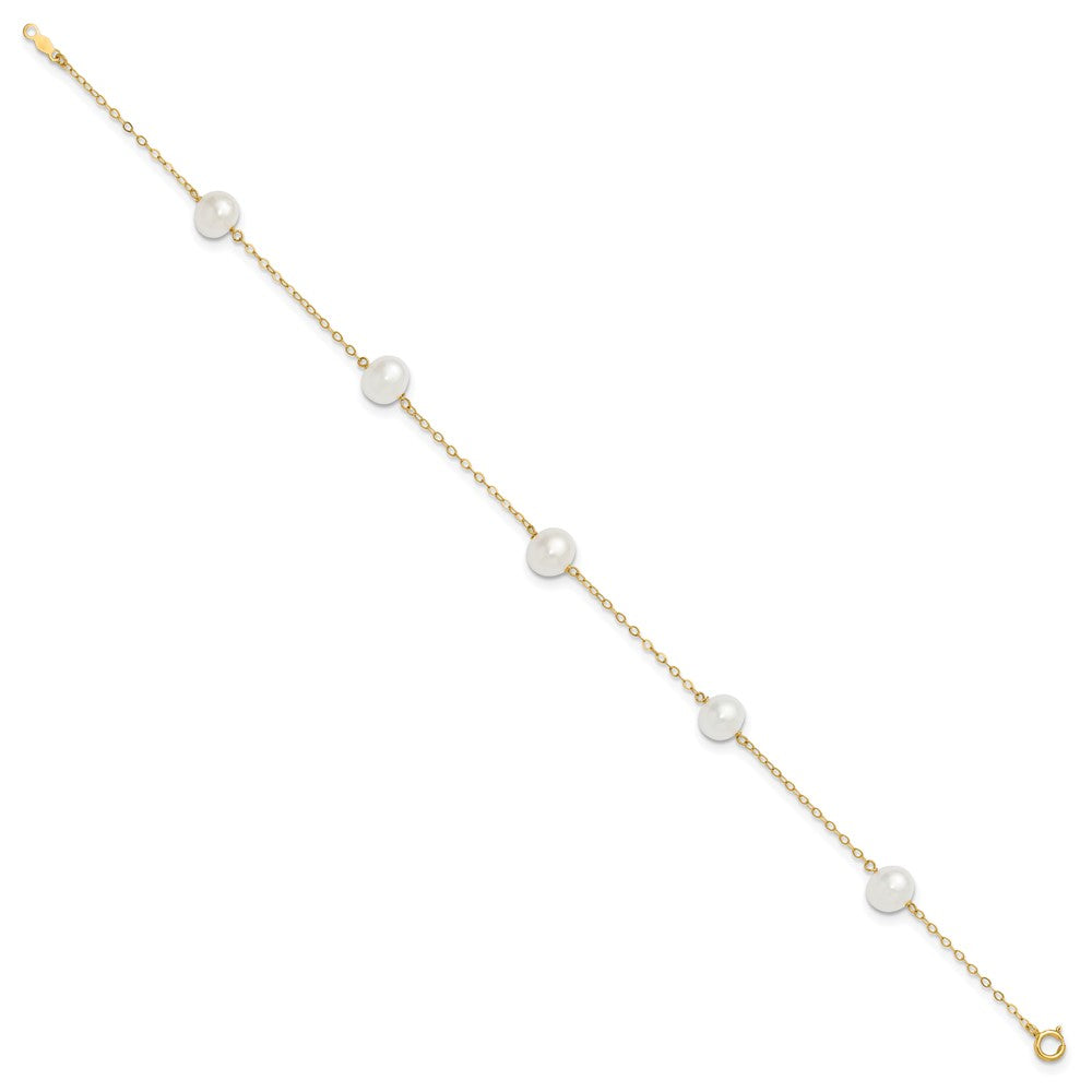 14K 7- White Near Round FW Cultured Pearl 5-station Anklet