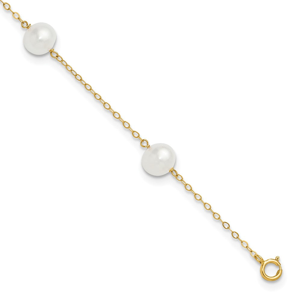 14K 7- White Near Round FW Cultured Pearl 5-station Anklet