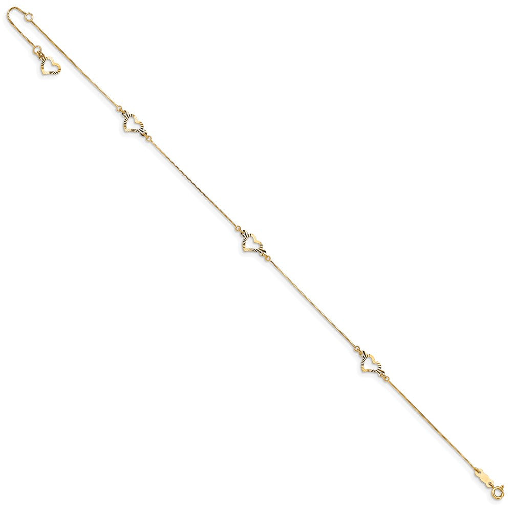 14k Diamond-cut Heart Plus ext Anklet