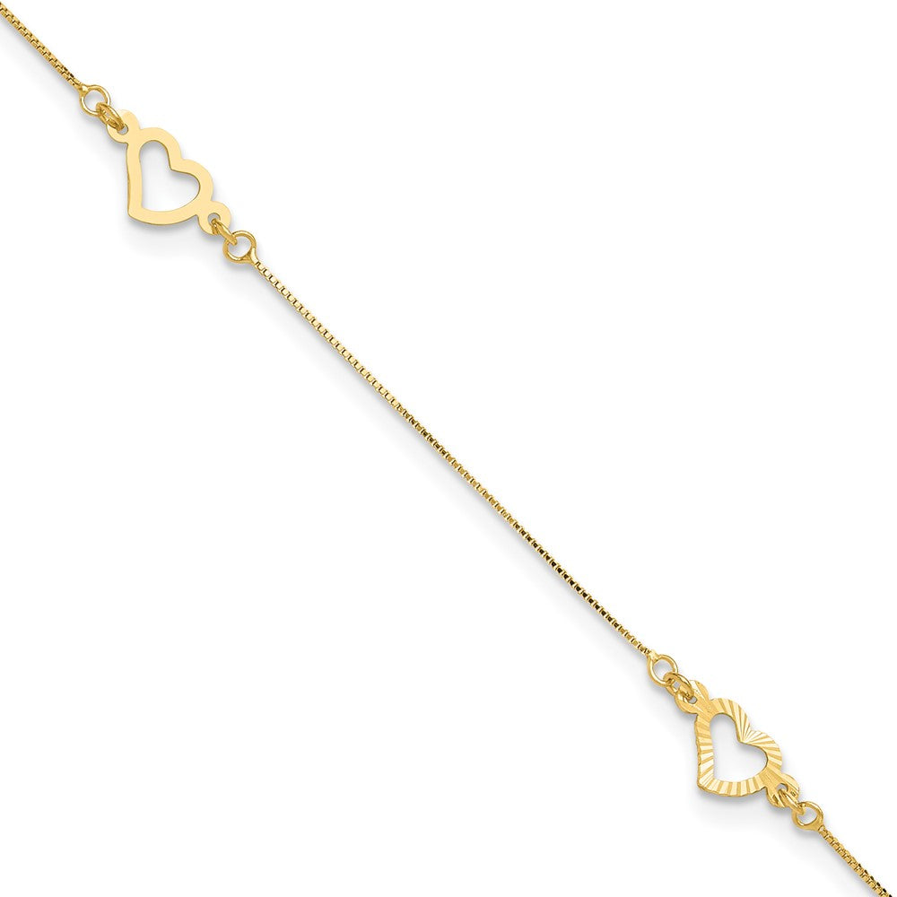 14K Adjustable Fancy Heart Plus Ext. Anklet