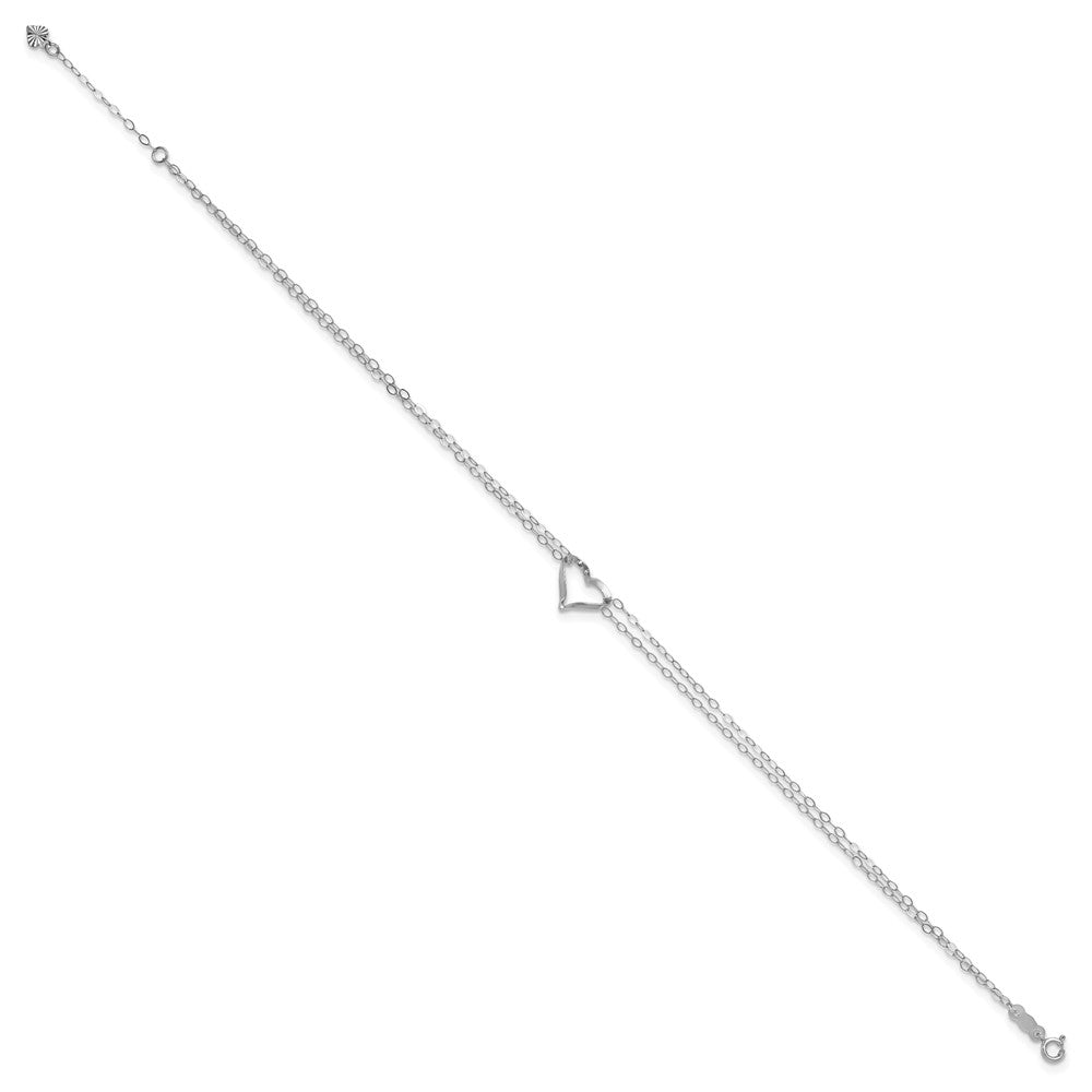 14k White Gold Double Strand Chain and Open Twisted Heart Anklet Plus Heart Dangle Extender