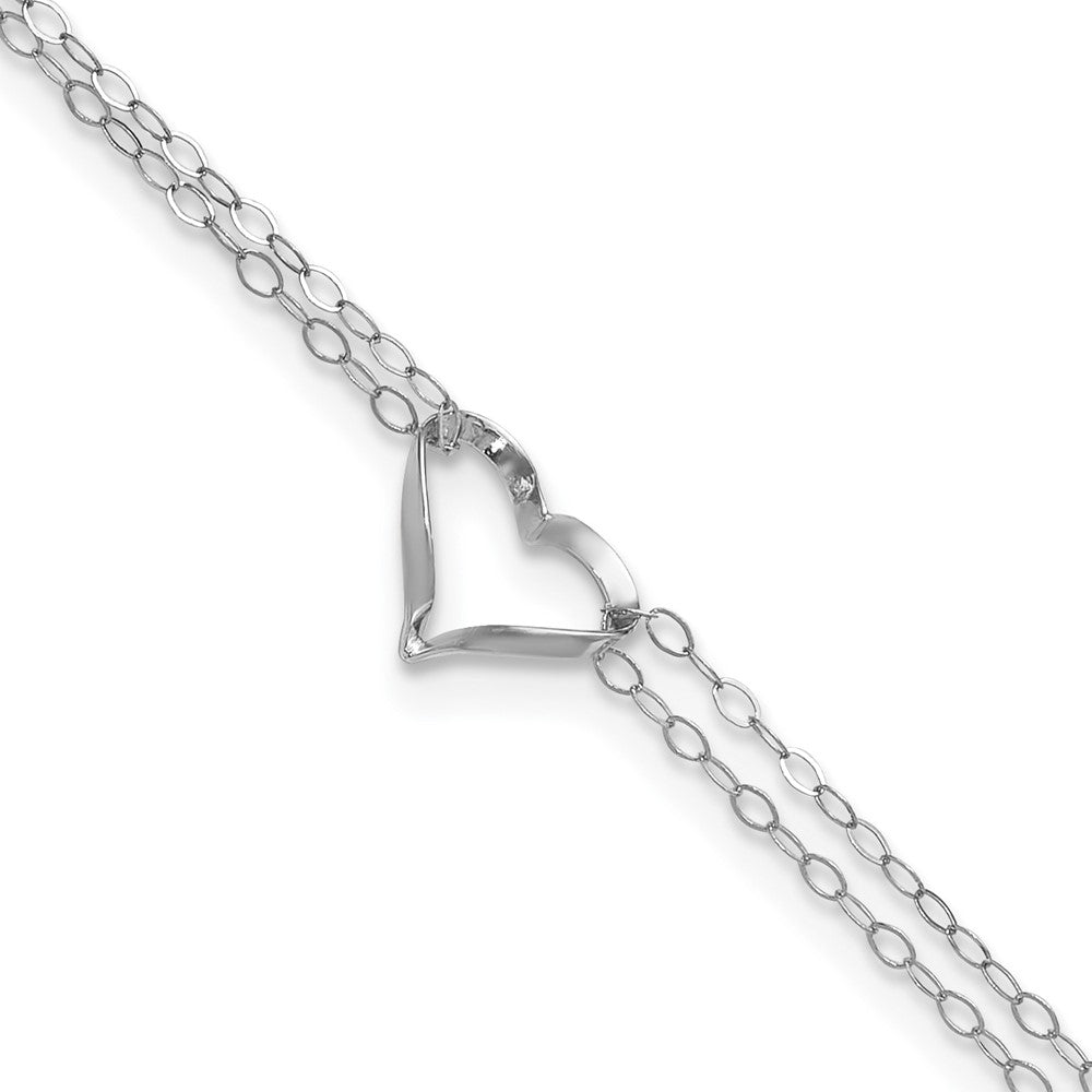 14k White Gold Double Strand Heart Plus ext. Anklet