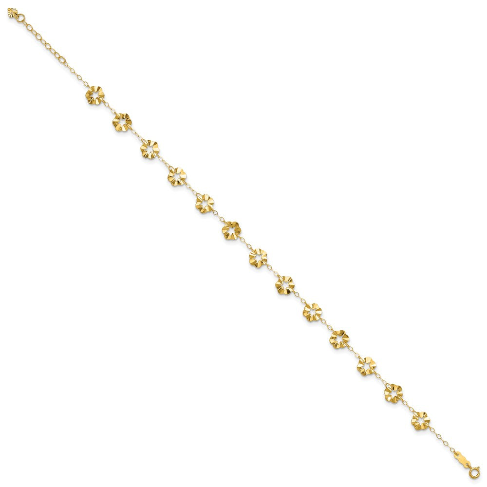 14k Polished Flowers Anklet Plus Heart Dangle Extender