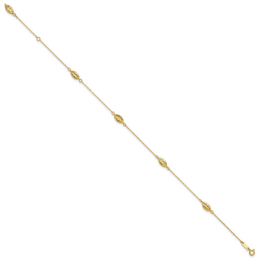 14k Diamond-cut Rice Puff Beads 4-Station Plus Extender - Total Anklet