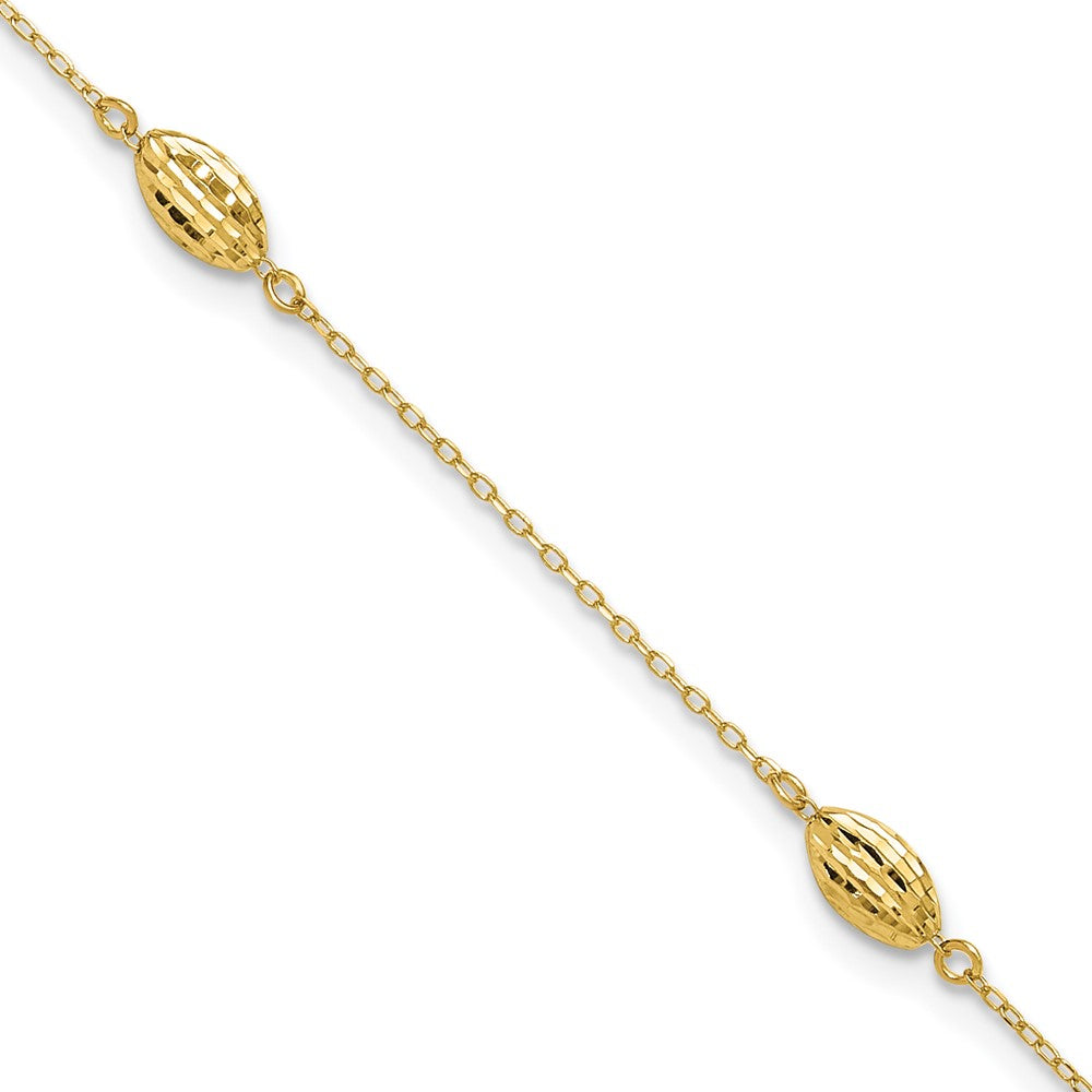 14k Polished Puffed Rice Bead Plus ext. Anklet