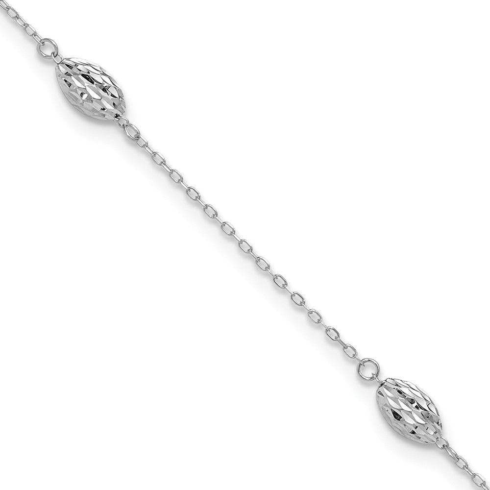 14k White Gold Puffed Rice Bead Plus ext. Anklet