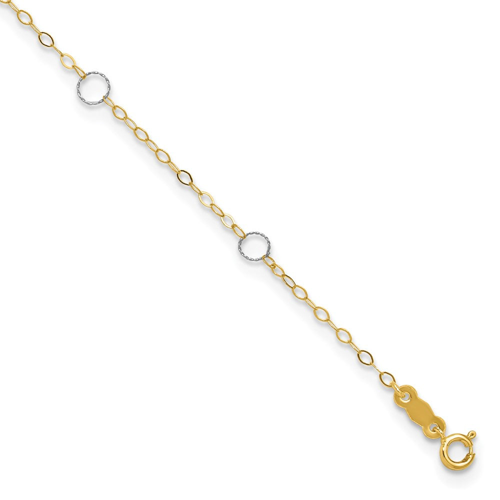 14k Two-tone Circles 7-Station Anklet Plus Heart Dangle Extender