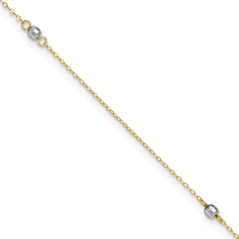 14k Two-tone Mirror Bead Plus ext. Anklet