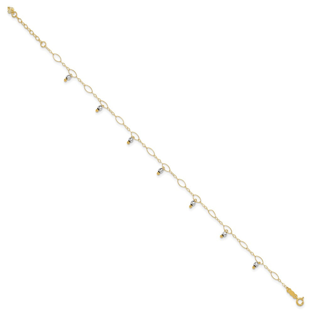 14K Two-Tone Mirror Beaded Plus ext. Anklet