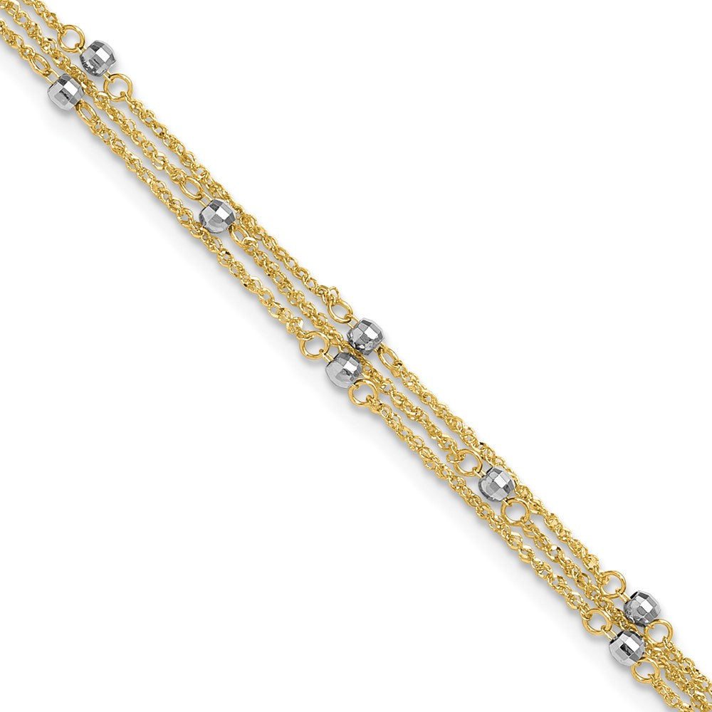 14k Two-tone Triple Strand Plus ext. Anklet