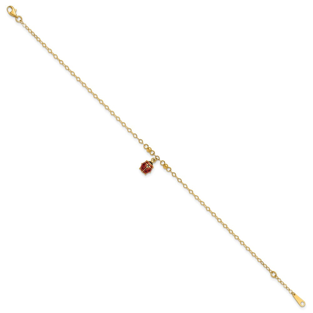 14K Adjustable Enameled Ladybug Plus ext. Anklet