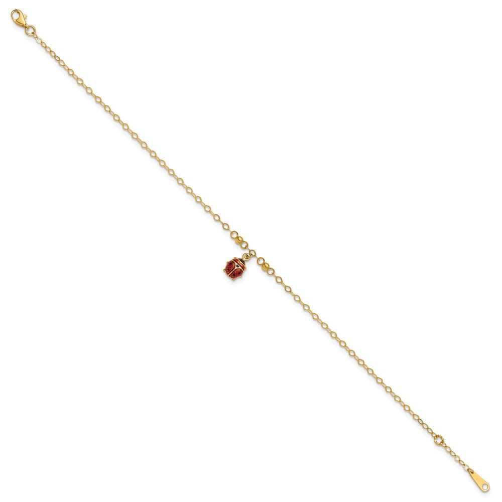 14K Red and Black Enameled Ladybug Plus Extender - Total Anklet