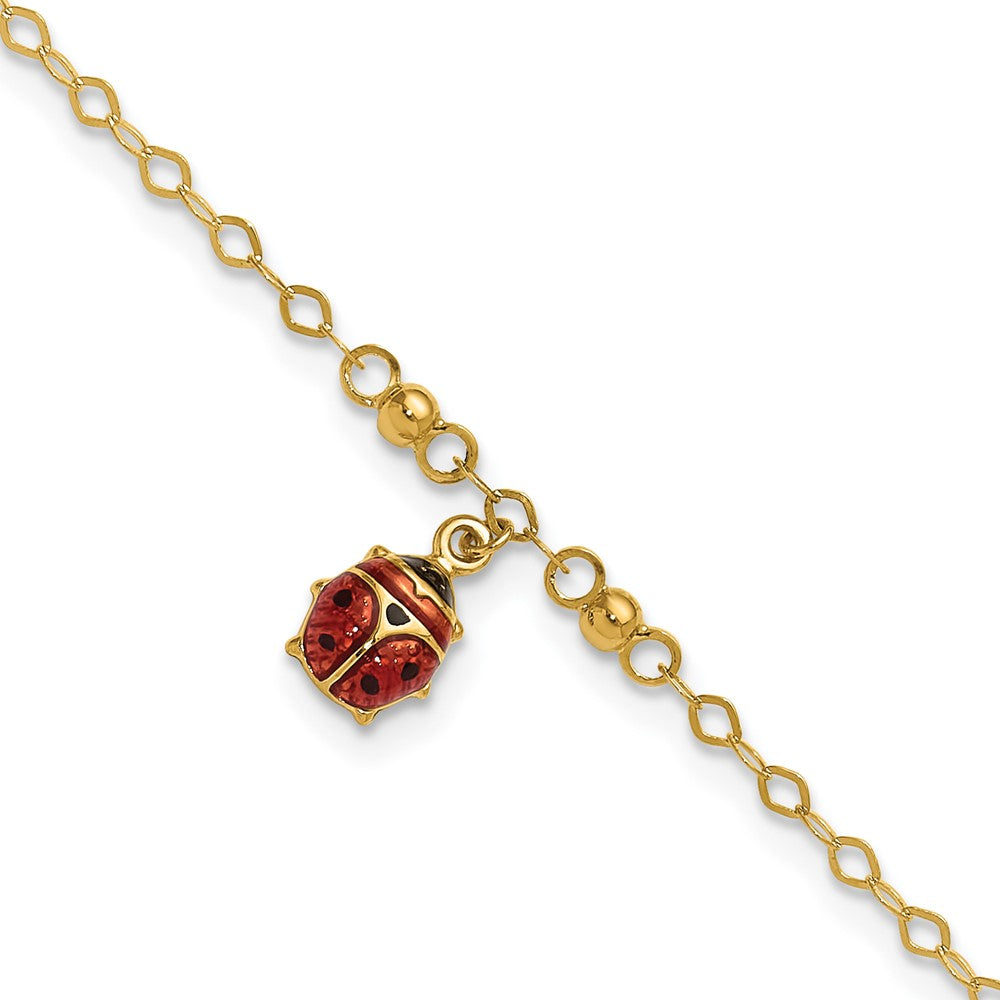 14K Adjustable Enameled Ladybug Plus ext. Anklet