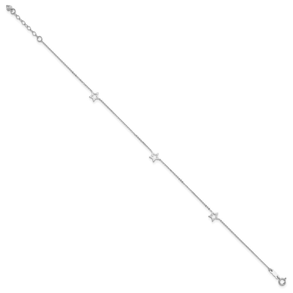 14K White Gold Open Star 3-Station Plus Extender - Total Anklet