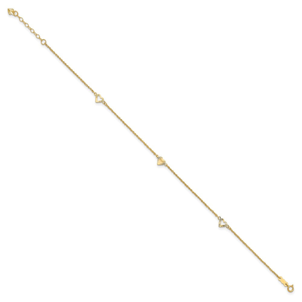 14k Diamond-cut Hearts 3-Station Plus Extender - Total Anklet