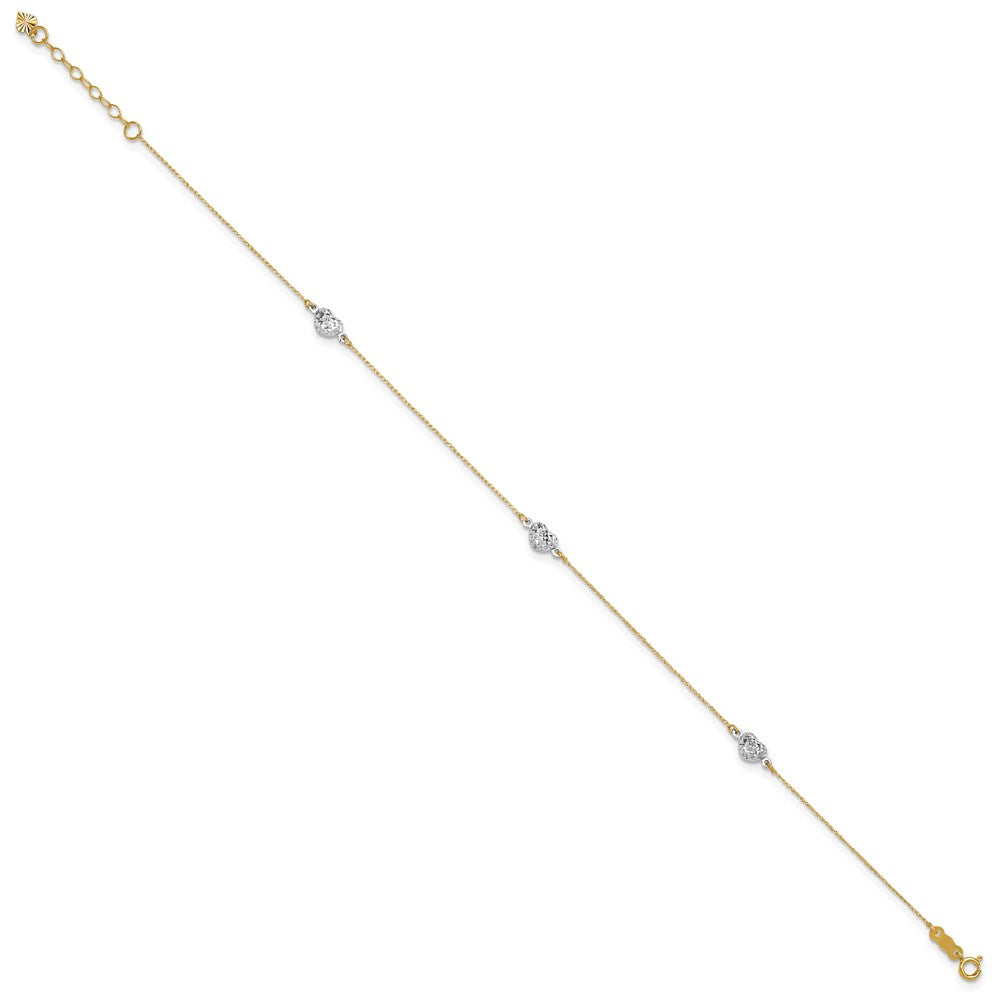 14k Two-tone Puff Heart Plus ext Anklet