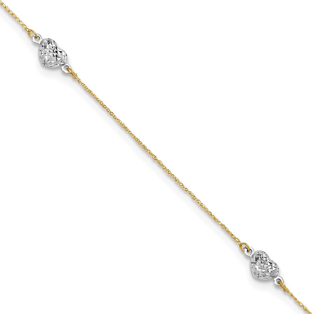 14k Two-tone Puff Heart Plus ext Anklet