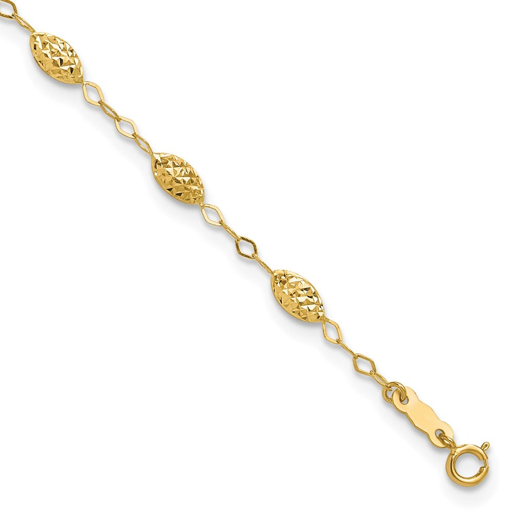 14k Textured Rice Puff Beads Anklet Plus Heart Dangle Extender