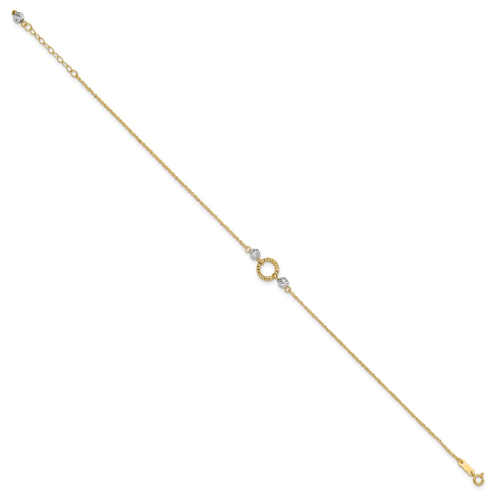 14k Two-tone Circle and Diamond-cut Beads Plus Bead Dangle Extender - Total Anklet