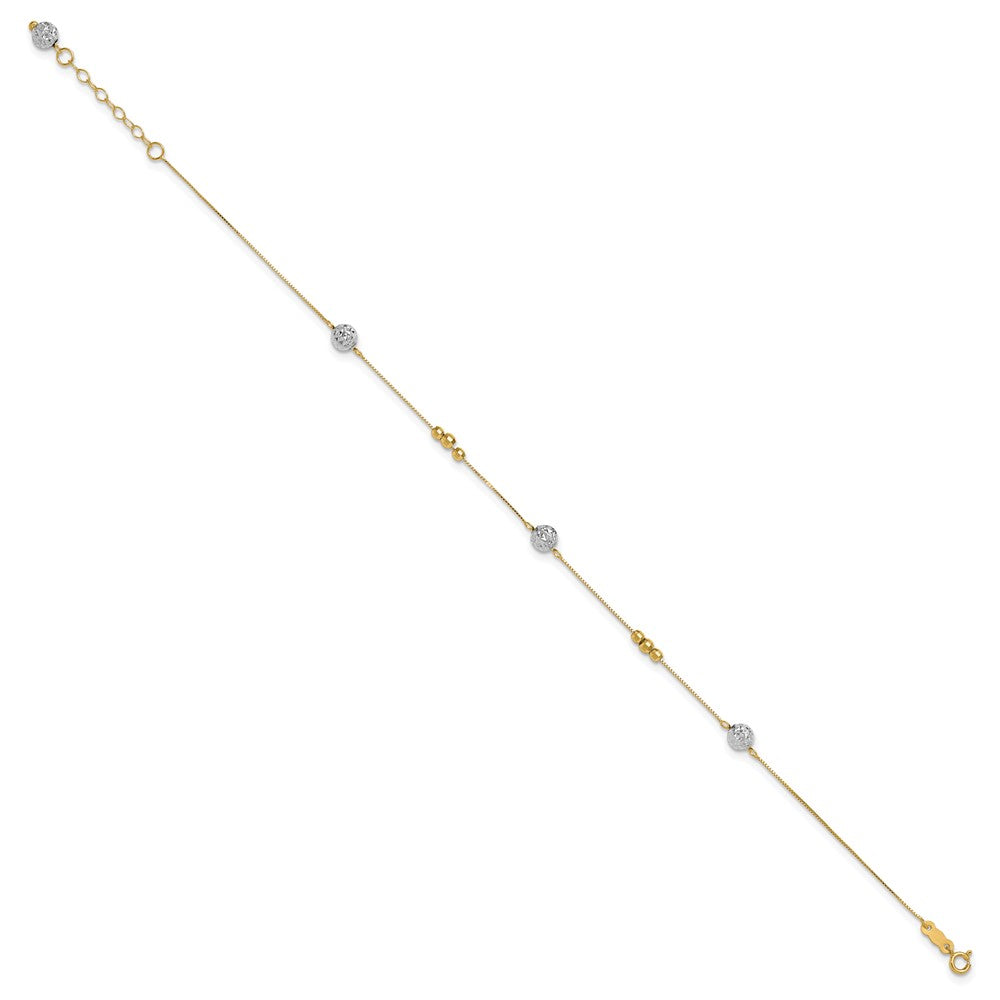 14k Two-tone Textured and Mirror Beads 5-Station Plus Bead Dangle Extender - Total Anklet