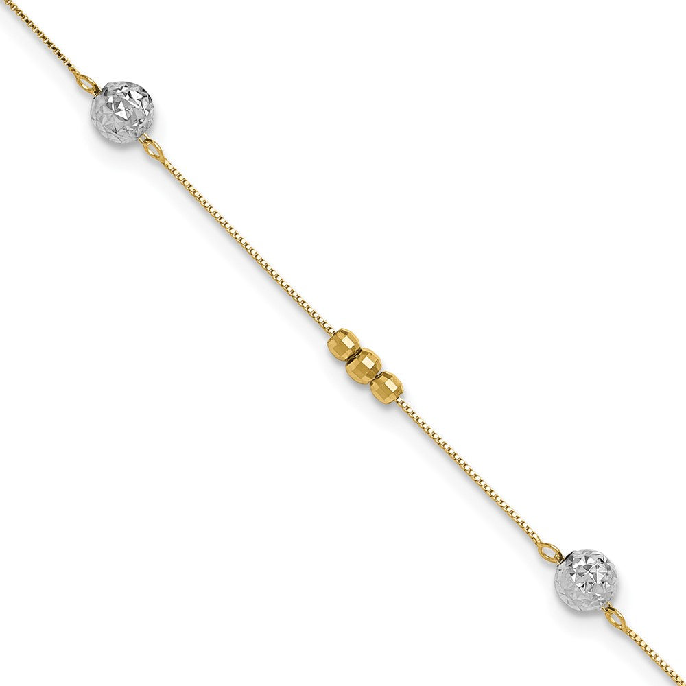 14k Two-tone Textured and Mirror Beads 5-Station Plus Bead Dangle Extender - Total Anklet
