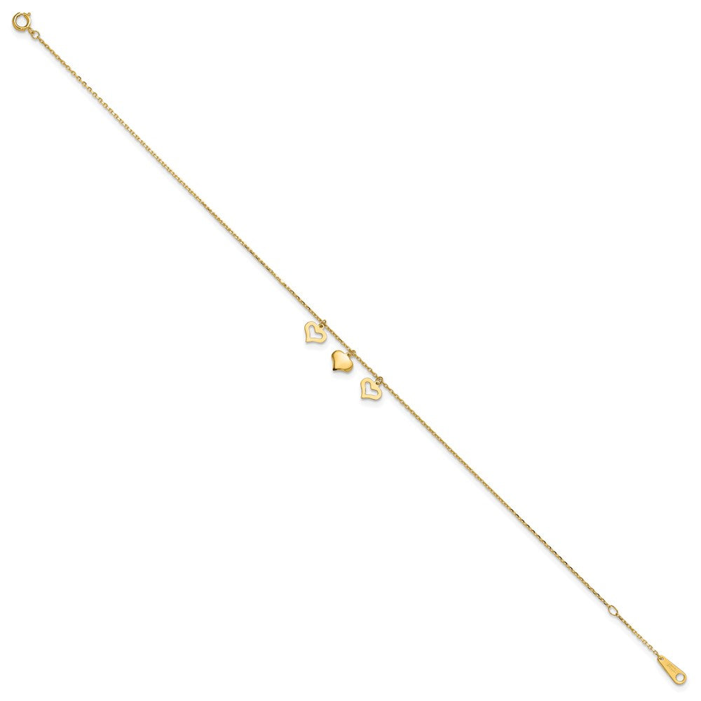 14k 3 Hearts Plus Extension Anklet