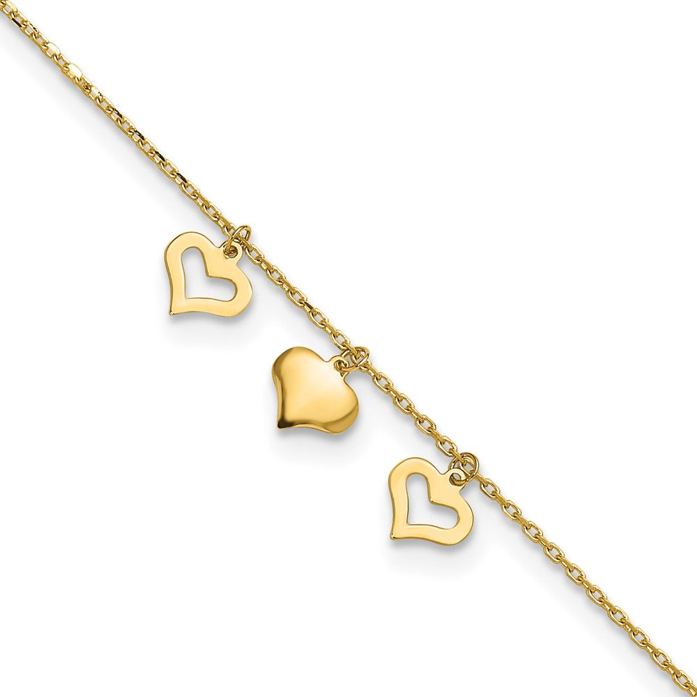 14k 3 Hearts Plus Extension Anklet