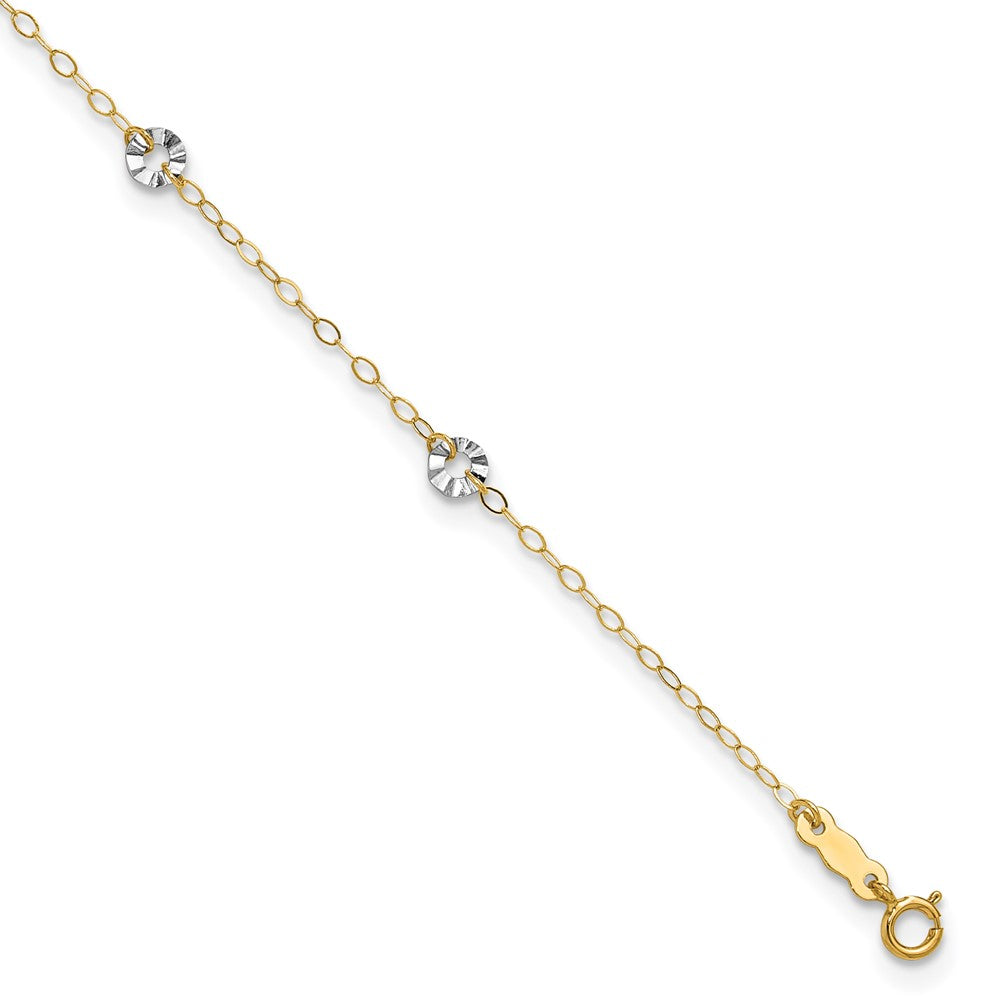 14K Two-tone Oval Chain with Wavy Circles Plus Ext Anklet