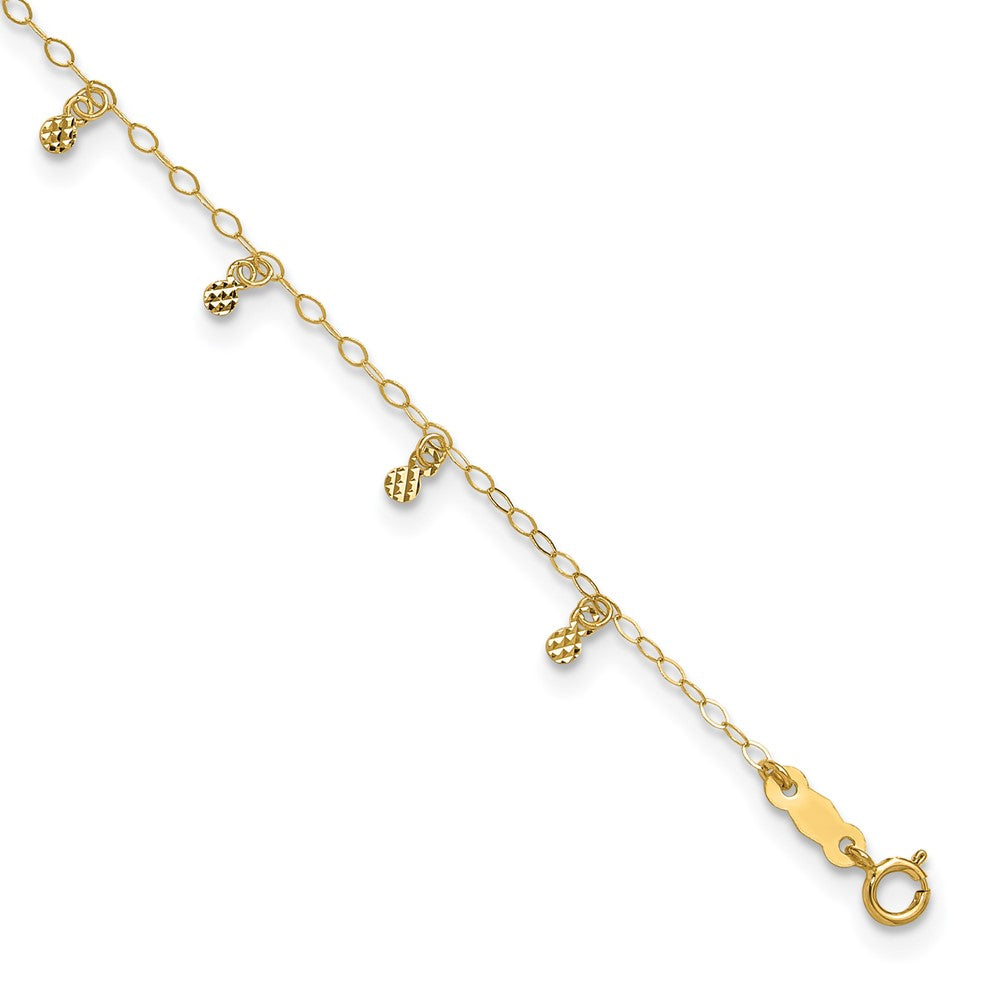 14K Oval Cable Chain with Diamond Cut Dots Anklet Plus Heart Dangle Extender