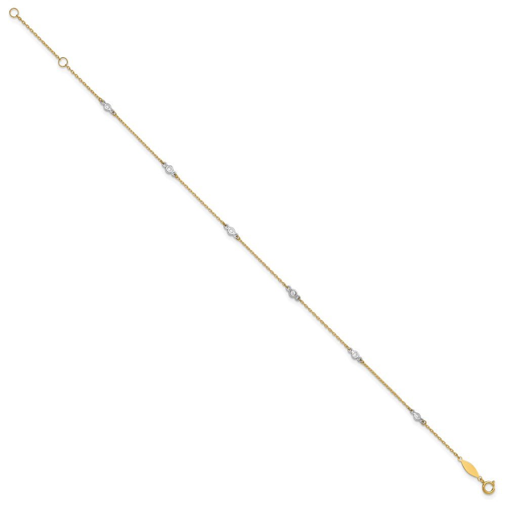 14k Two-tone Bezel-set CZ 6-Station Plus Extender - Total Anklet