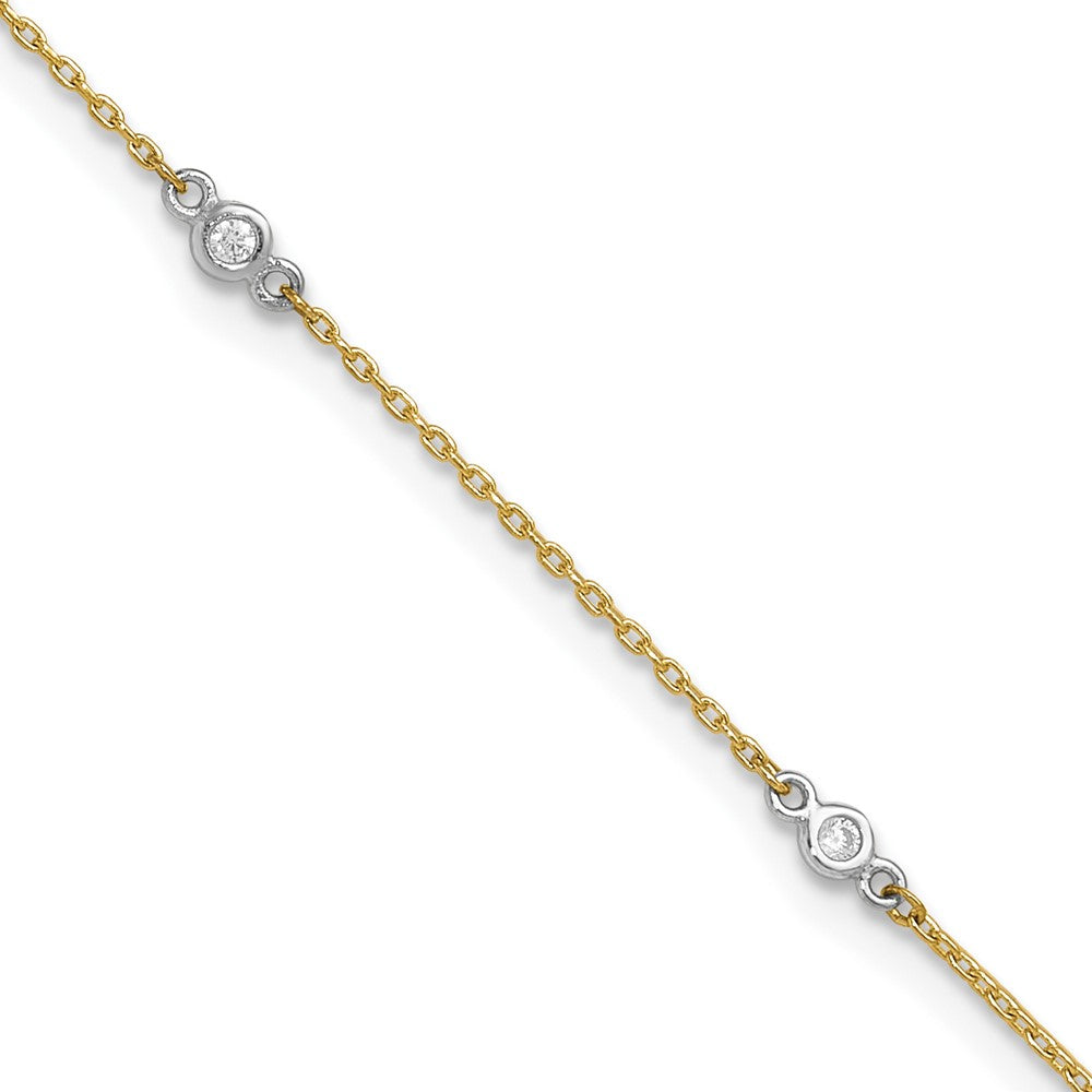 14k Two-tone Bezel-set CZ 6-Station Anklet Plus Extender
