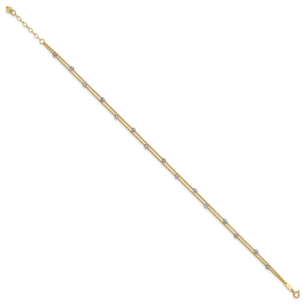 14K Two-tone 2-Strand Chain with Mirror Beads Plus Extender - Total Anklet