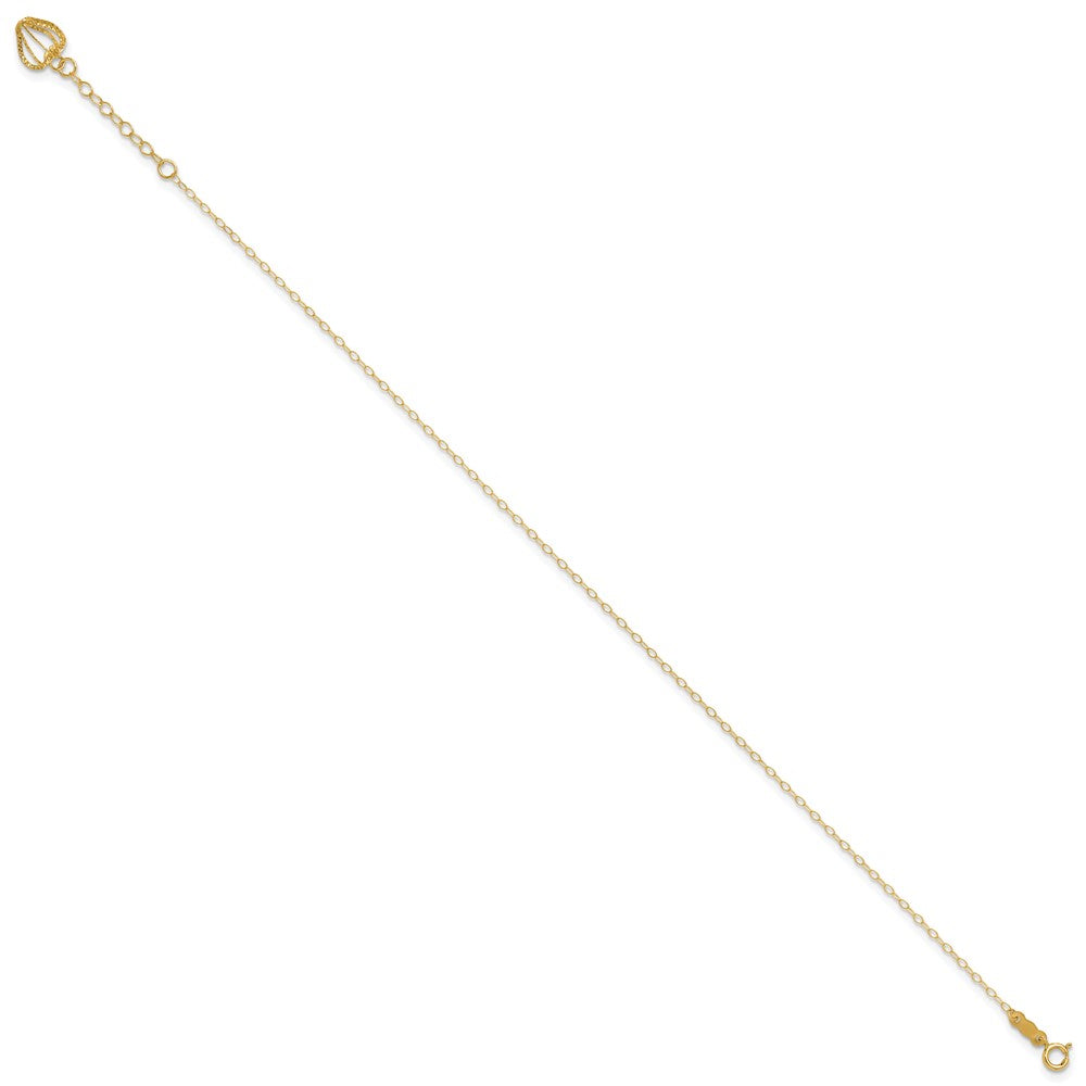 14K Cable Chain with Diamond-cut Heart Cage Dangle Plus Extender - Total Anklet
