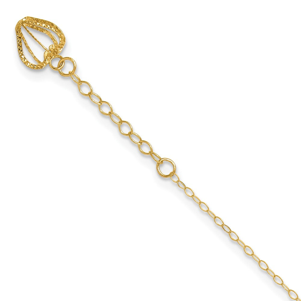 14K Oval Link Chain with Diamond-cut Heart Cage Plus Ext Anklet