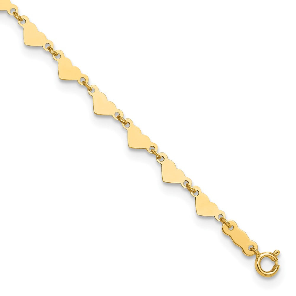 14K Oval Link Chain with Hearts Plus Ext Anklet