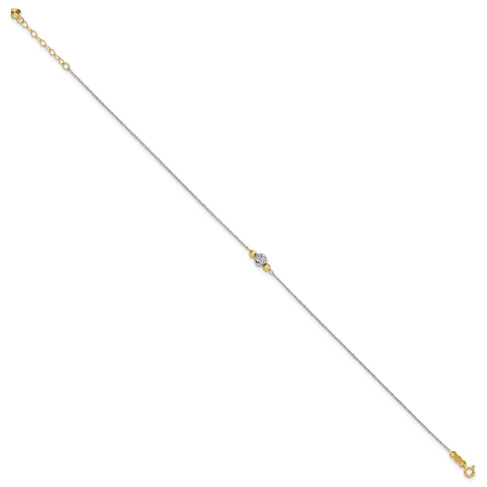 14K White Gold Ropa Two-tone Diamond Cut Bead Plus Ext. Anklet