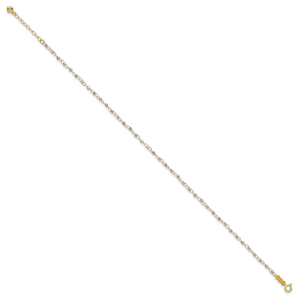 14K Two-tone Circle Chain with Mirror Beads Anklet Plus Heart Dangle Extender