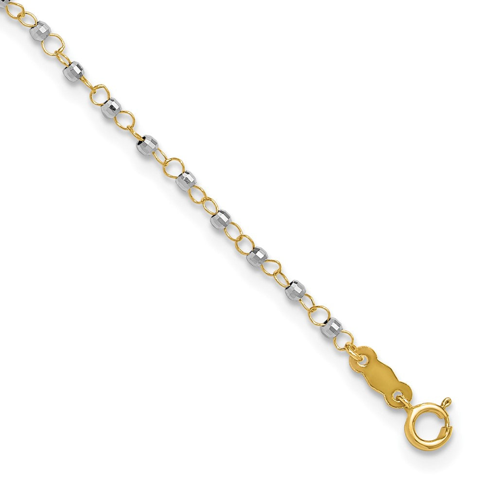 14K Two-tone Circle Chain with Mirror Beads Plus Ext. Anklet