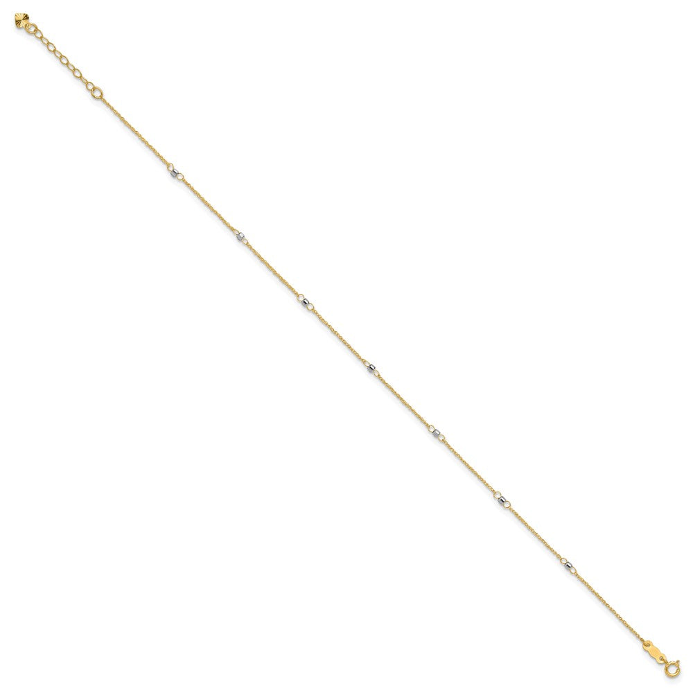 14K Two-tone Ropa Chain with Mirror Beads 7-Station Anklet Plus Heart Dangle Extender