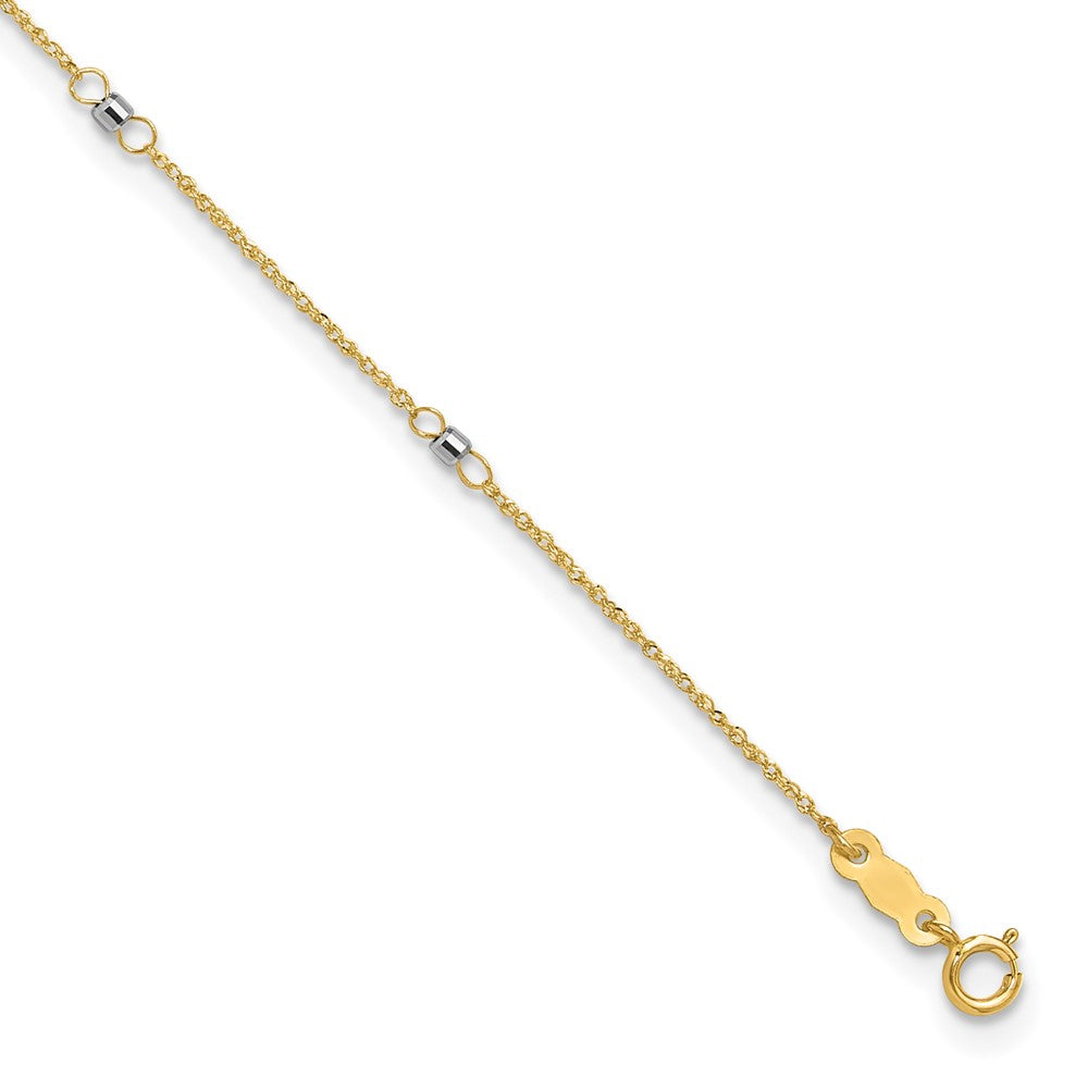 14K Two-tone Ropa Mirror Bead Plus Ext. Anklet