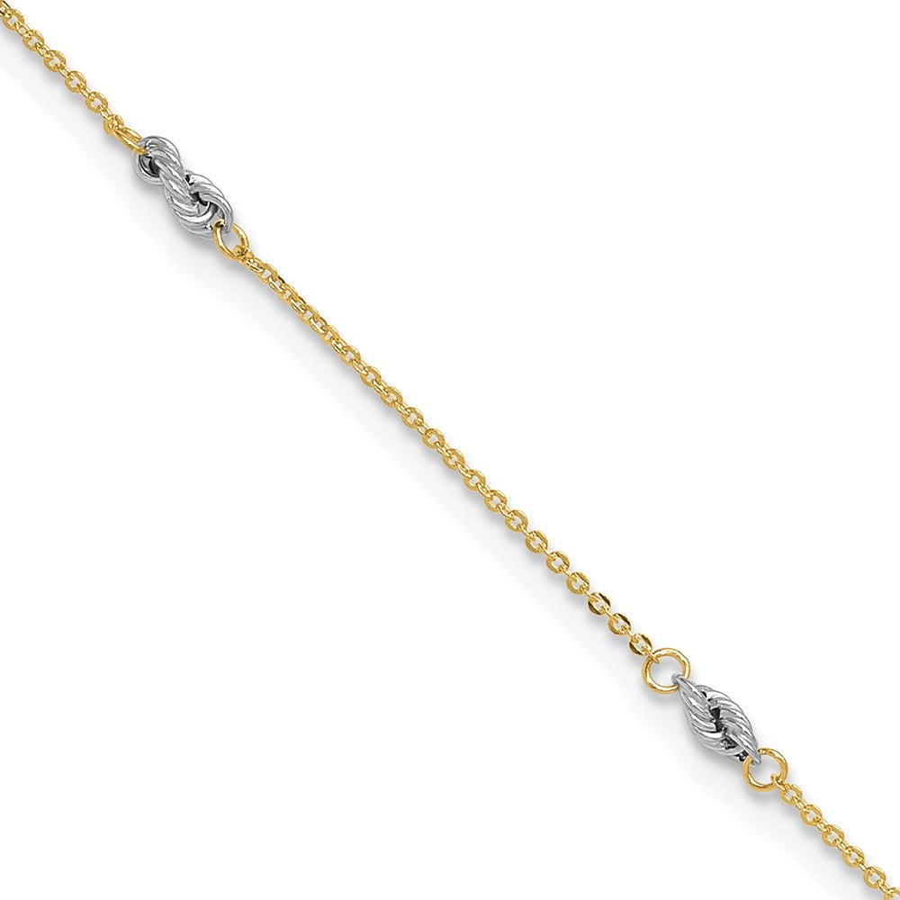 14K Two-tone Fancy Twist 5-Station Anklet Plus Heart Dangle Extender
