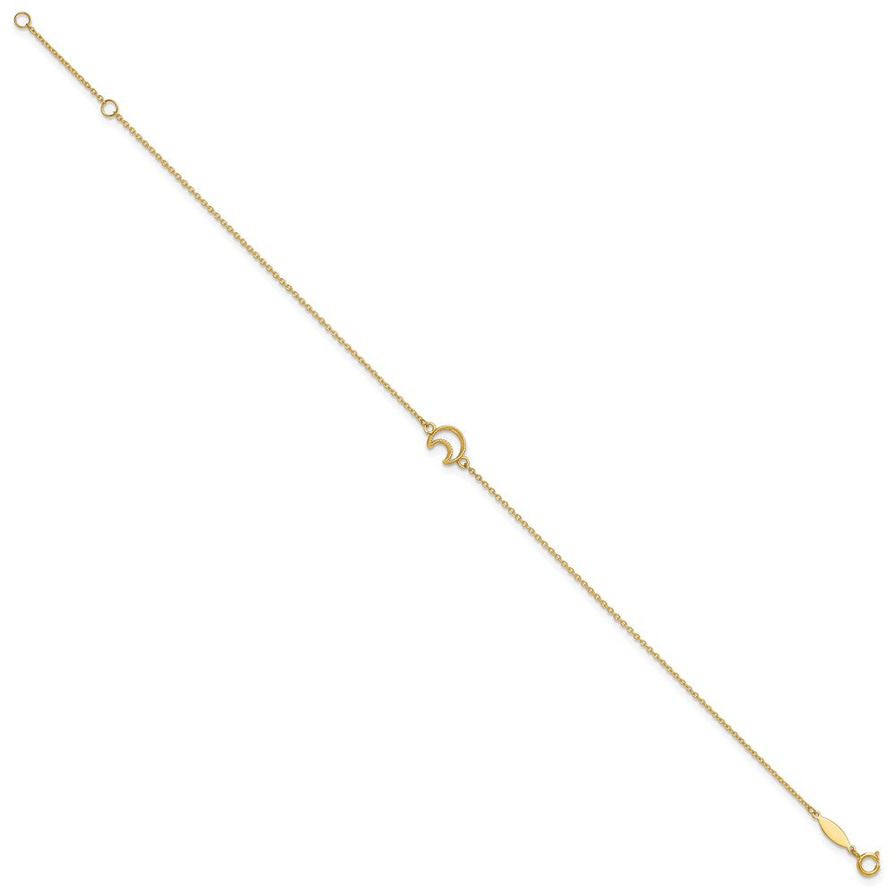 14K Gold Textured and Polished Moon Plus ext. Anklet