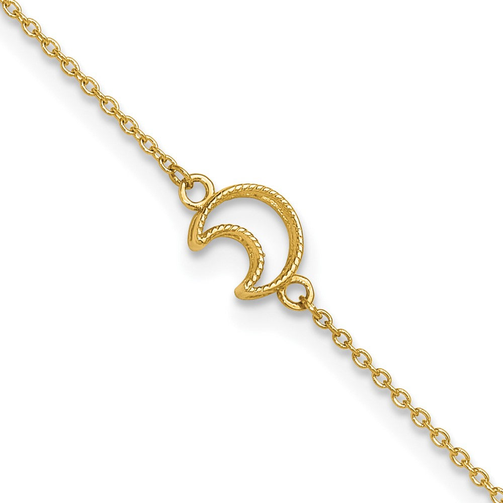 14K Gold Textured and Polished Moon Plus ext. Anklet