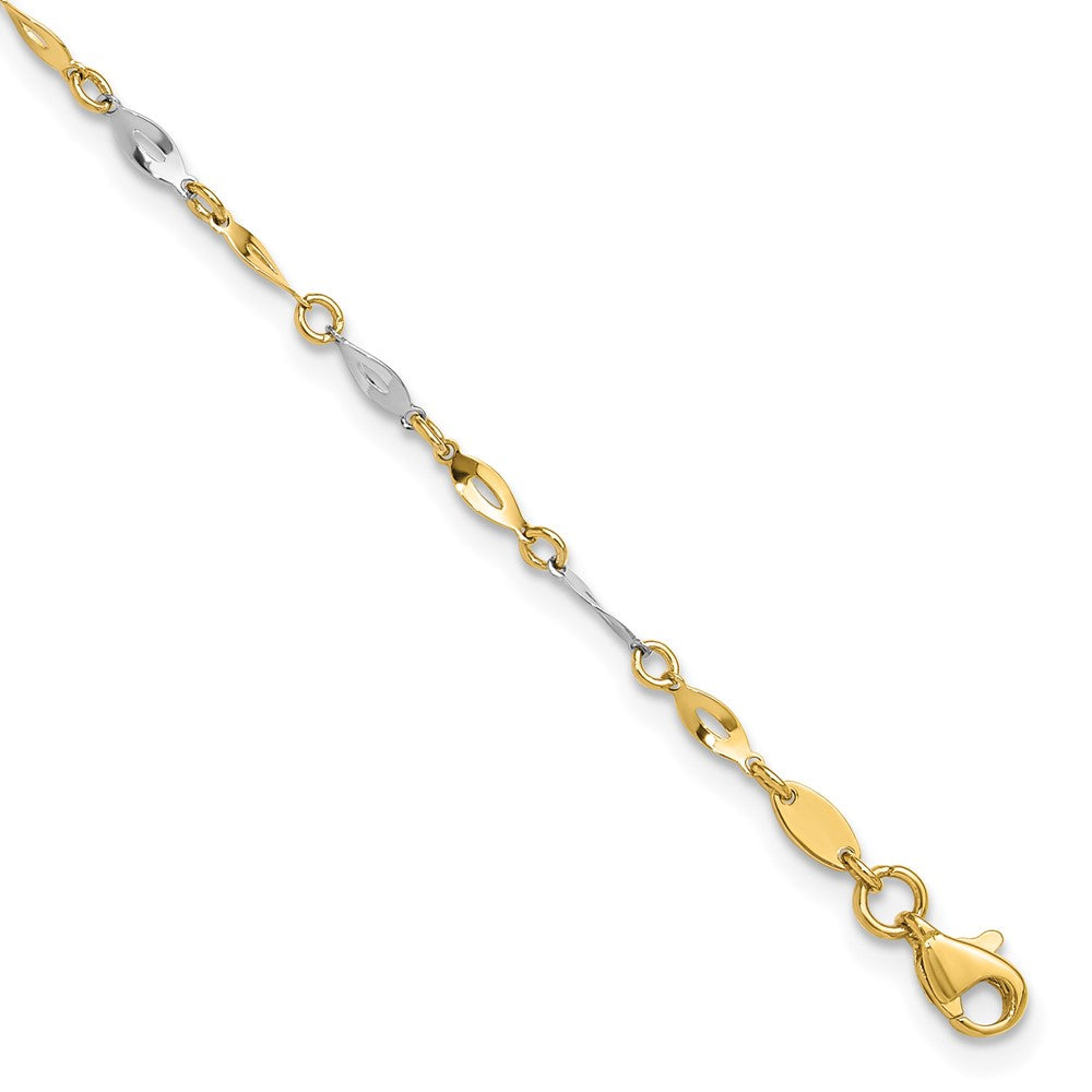 14K Two-Tone Polished Twisted Link Plus Extender - Total Anklet