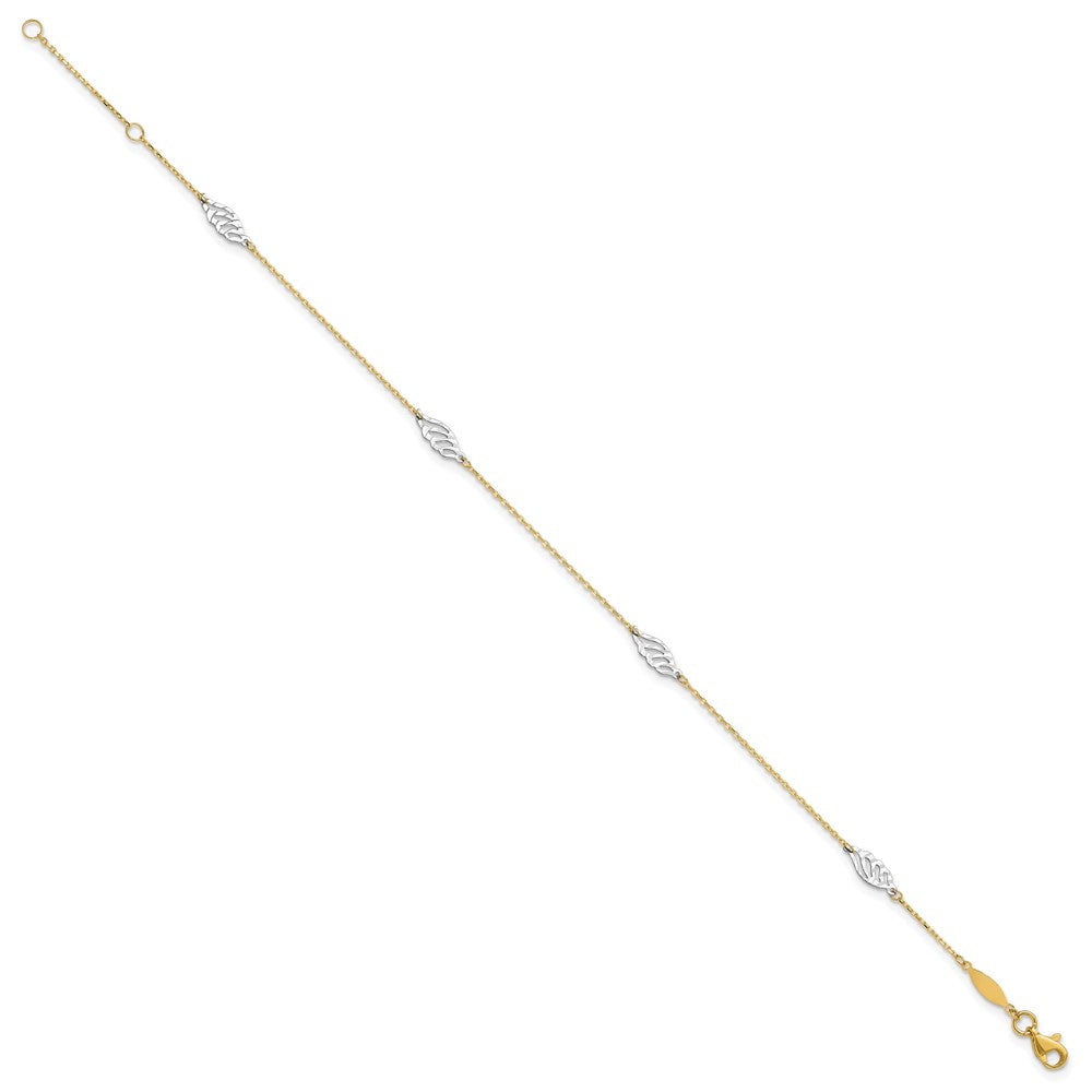 14K Two-Tone Diamond-cut Polished Leaf Plus ext. Anklet