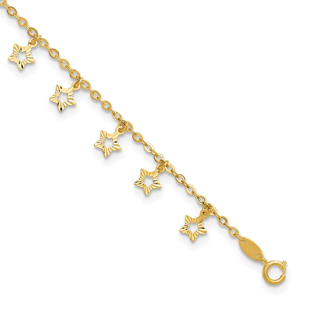 14k Polished and Textured Star Plus ext. Anklet