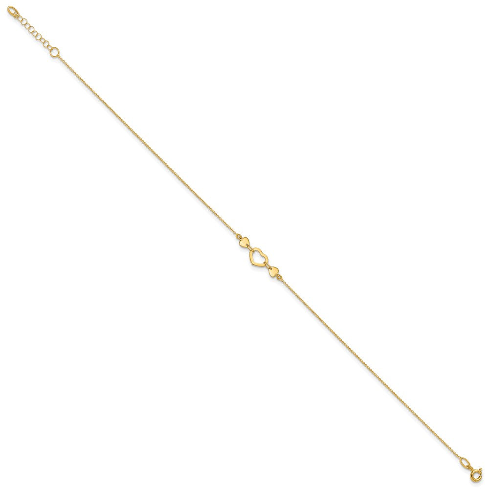 14k Polished Open Heart Anklet Plus Extender