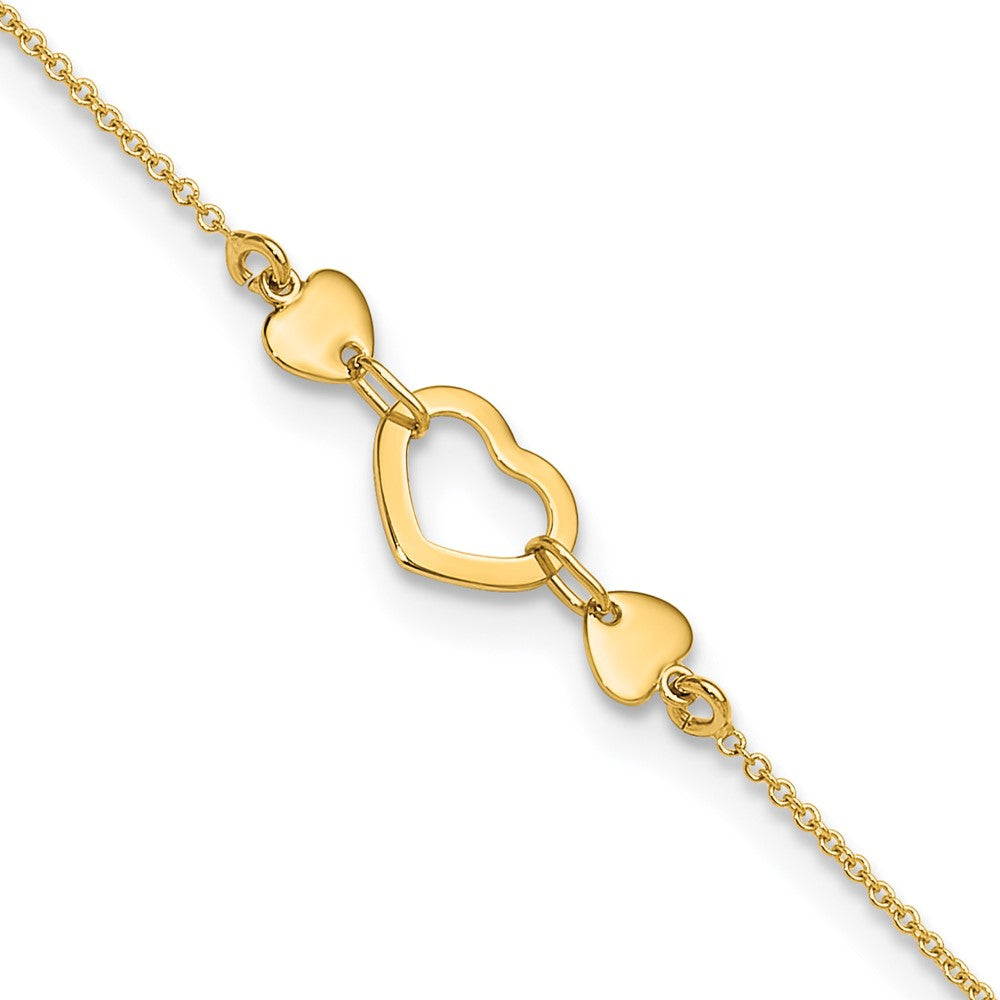 14k Polished Open Heart Plus Extender - Total Anklet